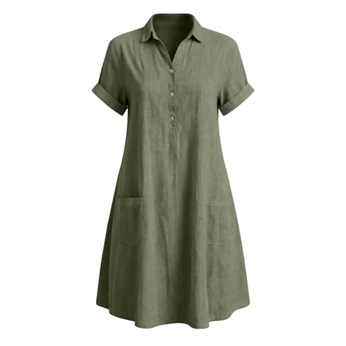 Robe d'été midi décontractée à col en V et boutons pour femme avec poches