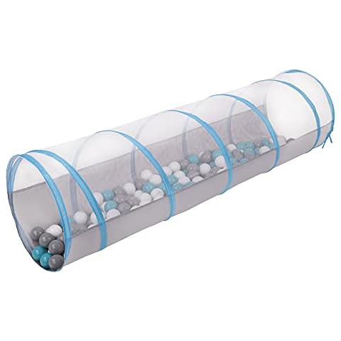 Selonis Pop-Up Play Crawl Tunnel With 100 Balls For Toddlers Kids, Grey And Blue: Grey/White/Turquoise Cover