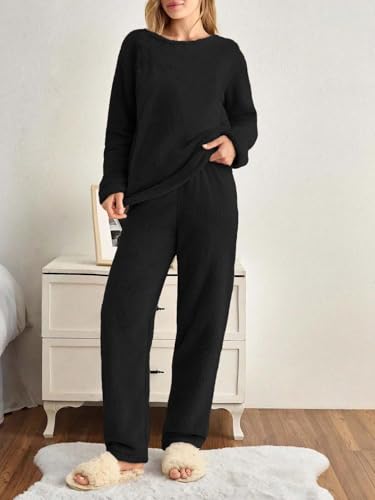 Image of KOTTY Women's Black Winter Tracksuit Co-Ord Set | Warm Woolen Fleece Jogger & Sweatshirt Suit for Stylish Gym & Travel Wear