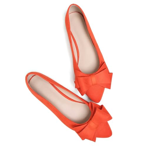 Image of SAILING LU Womens Bowknot Ballet Flats Pointy Toe Suede