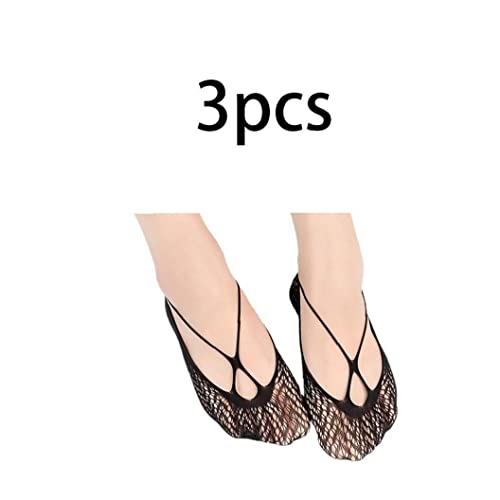3 Pair Women No Show Socks Cross-strap Fishnet Short Socks Fashion Black Mesh Short Sock Invisible Boat Socks4