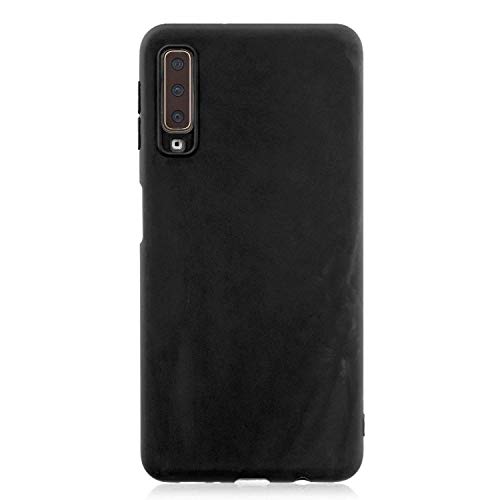 cuzz - Carcasa para Samsung Galaxy A7 2018+(1 Pieza Protector de Pantalla de Cristal Templado) Color sólido Premium Flexible de Silicona TPU y Funda Delgada Ultra Ligera Antideslizante (Negro)