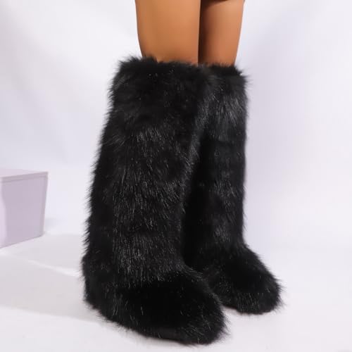 Faux Fur Boots for Women Winter Knee High Furry Snow Boots Fuzzy Fluffy for Girls Flat Long Boots4