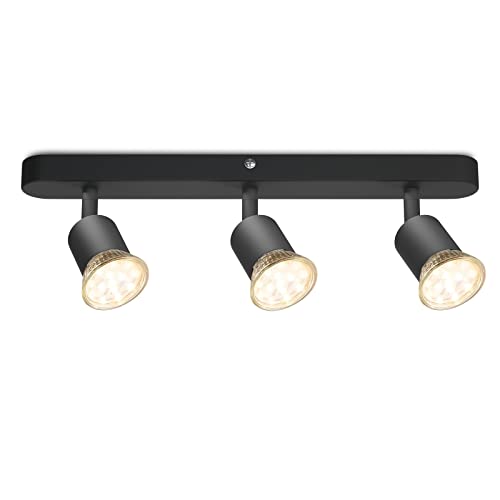 Klarlight GU10 Spots de Plafond Orientable, Rampe Spots et Rails de Spots Moderne en noir mat, longueur 37cm, Plafonnier 3 Spots pour Cuisine Chambre Salon Couloir Salle à manger, sans ampoule