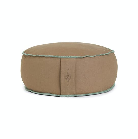 Organic Round Meditation Cushion by renoo - Durable Comfortable Cotton, Linen, Hemp - Modern Zafu - Buckwheat Floor Pillow Yoga Bolster in 15 Colors Removable Cover - 15 inches - Earth