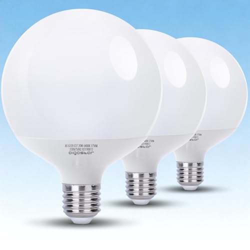 Aigostar - Bombillas LED Globo E27 G120, 20W (Equivalente a 129W), Luz Fría 6500K, 2060 Lúmenes, CRI >80, Ahorro Energético, No Regulable, Pack de 3