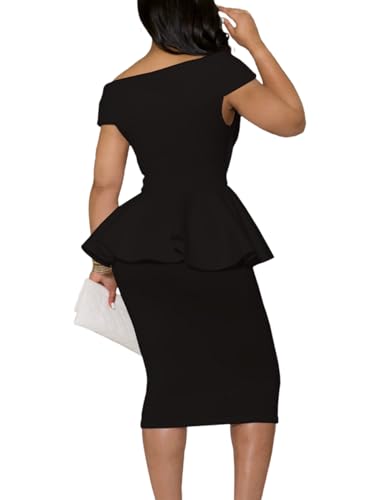 SEBOWEL Women Ruffle Peplum Bodycon Midi Dress Pencil Business Office Work Dress Elegant Wrap V Neck Club Evening Party Dress2
