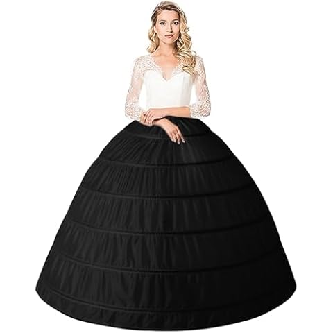 Women Crinoline 6 Hoop Petticoat A Line Floor Length Underskirt for Bridal Wedding Dress Ball Gown (Black) Cover
