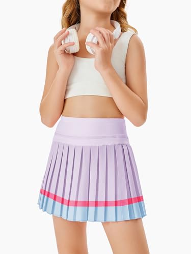 Image of Haloumoning Girls Pleated Skirts with Shorts Athletic Tennis Skorts Sport Performance Skirt with Pockets 4-14 Years
