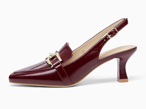 Image of Fashare Womens Slingback Heels Kitten Low Dress Shoes Closed Toe Metal Chain Elegant Work Pumps