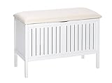 wenko wäschetruhe oslo Taburete para el baño de elaboración en estilo rústico con asiento acolchadoIdeal para guardar la ropa sucia gracias al amplio espacio de almacenamientoHecho de madera auténtica y sólida , en estilo rústico escandinavoPintado en color blanco de tendencia actualMedidas (ancho x altura x profundidad): 78 x 55 x 39 cm