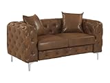 Vente-unique-Sofá de 2 plazas chéster de Microfibra con Aspecto de Cuero Envejecido marrón Edwina