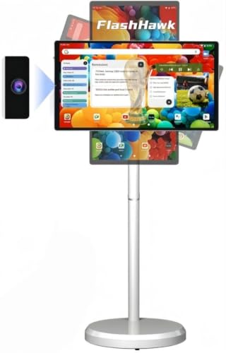 21.5 Inch Portable TV شاشه متنقله Floor Screen with Adjustable Stand - LCD Monitor Smart Touch Display Screen Built-in Battery (White D01: 21.5 inch/Build-in Camera/6G+128G Storage)