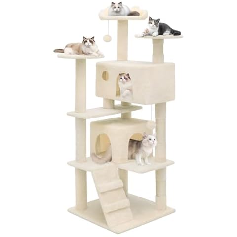 MoNiBloom Cat Tree, 54 Inch Cat Tree Tower with 2 Cat Condo, Cat Tower with Scratching Post, Cat Climbing Tower, Cat Tree for Indoor Cats, Beige Cover