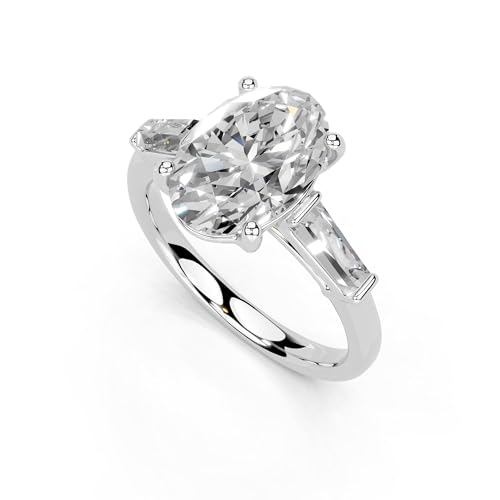 1-5 Carat 14K 18K Gold Platinum Oval Cut 4 Prong Baguette Accent Lab Grown Diamond Ring, Engagement, Anniversary Wedding, IGI Certified Promise Rings for Women (1-5 Ct, F-G Color, VS1-VS2 Clarity)