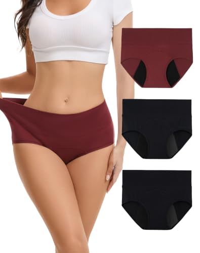 Image of INNERSY Period Underwear for Women Leakproof High Waisted Menstrual Cotton Panties 3 Pack