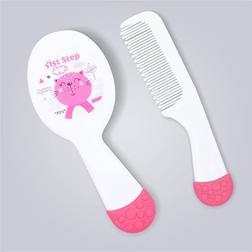 Image of 1st Step Matte Collection Easy Grip, Soft & Gentle Comb and Brush Grooming Set - Pink