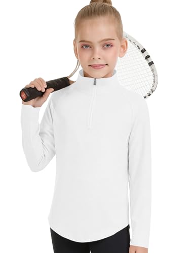 Girls Fashion Shirts Long Sleeve 1/4 Zip Pullover Trendy Tshirt Kids Cute Fall Athletic Workout Tops Basic Tees 5-14 Years