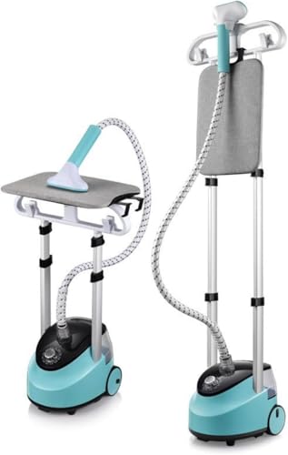 Image of Standing Garment Steamer, 2000W Vertical Clothes Steam Iron Standing Garment Steamer With Height Adjustable Steamer And Built-in Ironing Board, Large Water Tank- Blue Color