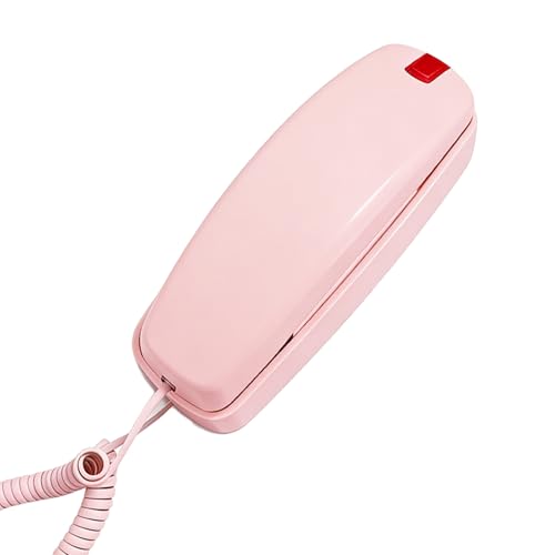 Teléfono fijo con cable retro color rosa miniatura 1