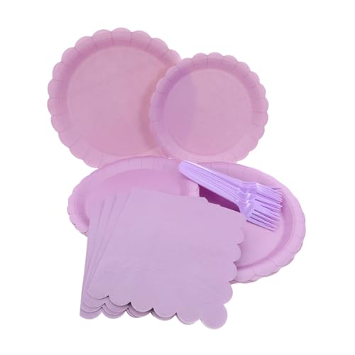 OFFIGAM 使い捨てパーティー用品 点 モノクロスカラード スカラップ紙皿 小皿 紙ナプキン 食品フォーク付 結婚式 誕生日 野外ピクニック対応