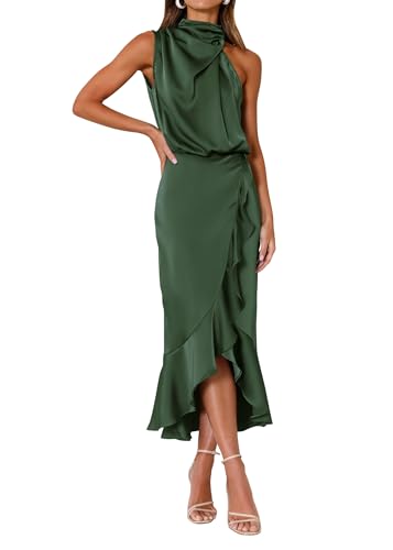 Image of KIRUNDO Women's Summer Satin Mock Neck Wedding Guest Dress