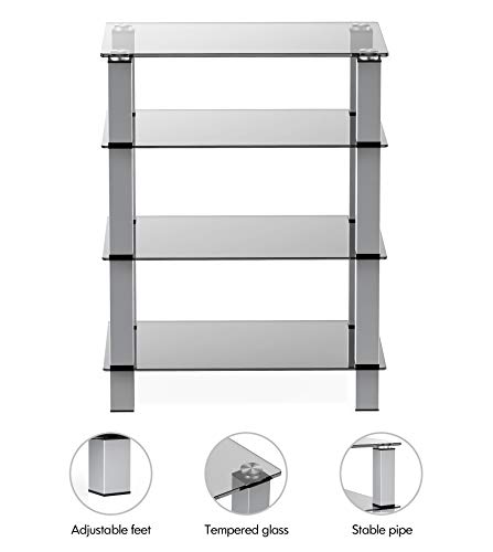 FITUEYES AV Component Media Stand Audio Rack 4-Tier Entertainment Shelves TV Stand for Entertainment Center Stereo Cabinet - Luxury Gray