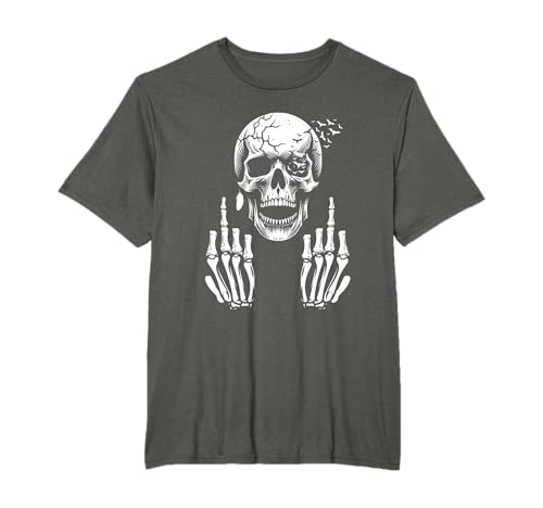 T-Shirt Humoristique pour Adulte avec tête de Mort Squelette Doigt d'honneur F You T-Shirt