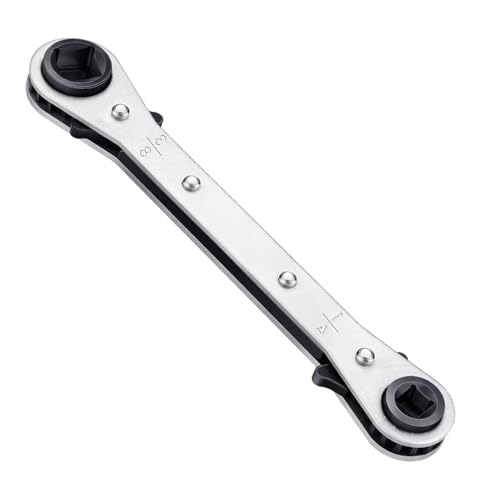 EnweiBingshi Clé de service CVC, clé de réfrigération à cliquet, réversible bidirectionnelle avec 4 tailles 3/8", 1/4", 5/16", 3/16", pour réparation d'équipement de climatisation et de réfrigération