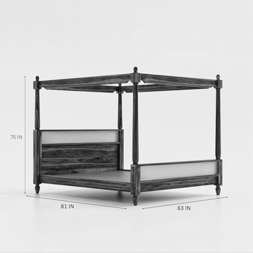 Image of Poster Bed Queen Size for Bedroom | Sheesham Wooden Four Poster Bed Without Storage (Walnut Finish)
