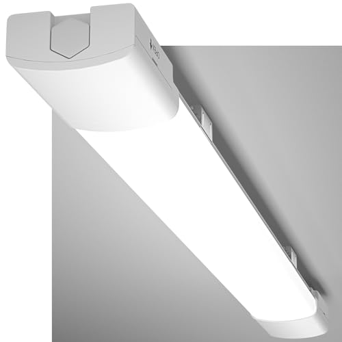 Amdelne LED Batten Light 2ft, 6000K Daylight LED Ceiling Light, IP65 Garage Lighting, Linkable Plug in Strip Lights for Shed, Loft, Bathroom, Kitchen, Wall, Basement, Office, Shop, Warehouse, 18w 60cm