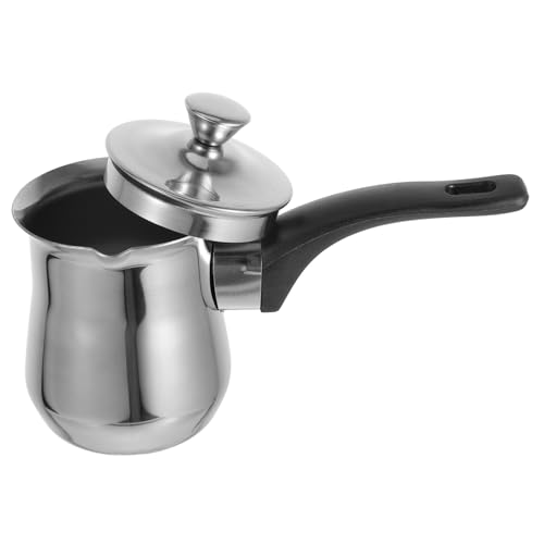 BESTOYARD Cafetera Turca Cafetera De Camping Café Cafetera Para Estufa Pequeño Calentador De Cafetera Jarra De Espuma De Leche Con Mango Largo Mini Cafetera Con Leche Silver Acero Inoxidable