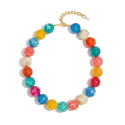 INNERDIVA Chunky Beaded Necklace for Women Colorful Big Large Resin Bead Statement Bubble Choker Necklace Trendy Summer Beach Beachy Womens Necklace Rainbow Gemstone Charm Jewelry Boho Gift Stuff