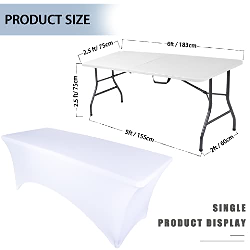 Ocves Stretch Tablecloth 6FT Spandex Table Covers 2 Pack Polyester Fitted Rectangular Stretchable Table Cover Wedding Party Cocktail Craft Exhibitions Washable Table Cover White 6ft (2pcs) - Image 4