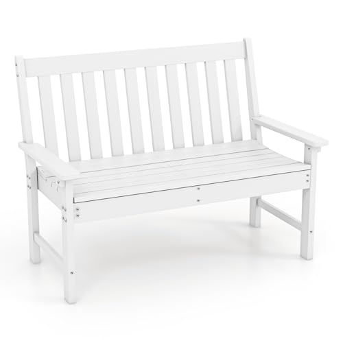COSTWAY Gartenbank wetterfest, Allwetter-Sitzbank aus HDPE, Parkbank für 2-3 Sitzer, Balkontank bis 320kg belastbar, Terrassenbank für Garten, Balkon und Terrasse, 132 x 65 x 91 cm (Weiß)