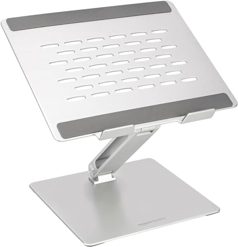 Amazon Basics Adjustable Ergonomic Laptop Stand, Multi-Angle with Heat Vent, Pre-Tightened Hinges for Stability, Fits 10 (25.4 cm) - 17 Inches (43.2 cm) Laptops, Silver