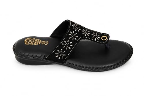 Image of Women's Black Synthetic Leather Flat Sandals | Trendy Comfortable Casual Wear Footwear