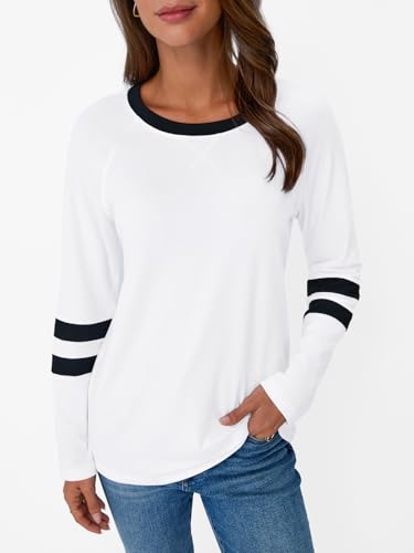 Image of AUTOMET Womens Color Block Long Sleeve Shirts Oversized Crewneck Casual Top