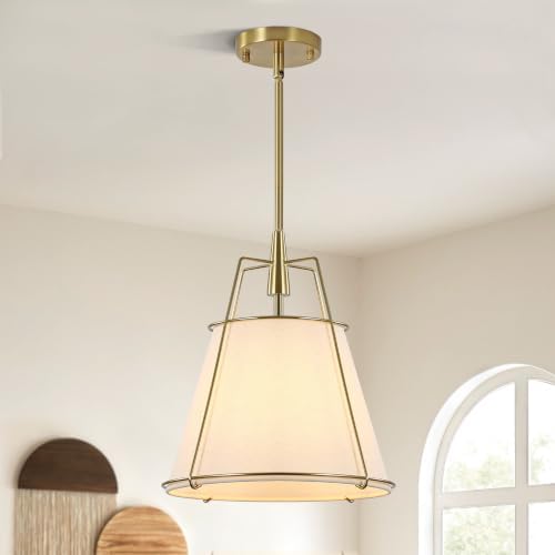 Klgxnrd Brushed Gold Pendant Lights Kitchen Island, Drum Fabric C...