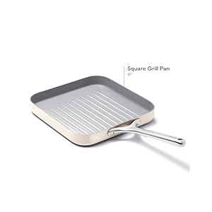 Caraway square grill pan 11 grill pan non stick ceramic coated non toxic ptfe pfoa free oven safe compatible with all stovetops cream  urban country home decor