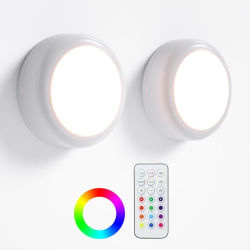 Image of LED Puck Lights with Remote Control, Under Cabinet Lighting Stick on Tap /Push Lights, Battery Operated Closet Lights, Wireless Led Wall Light for Bedroom, Under Counter Light for Kitchen,2 Pack