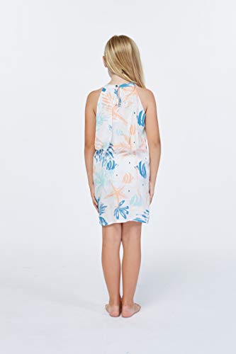 Girl Hawaiian Round Neck with Ruffle Dress in Blue Leaf2
