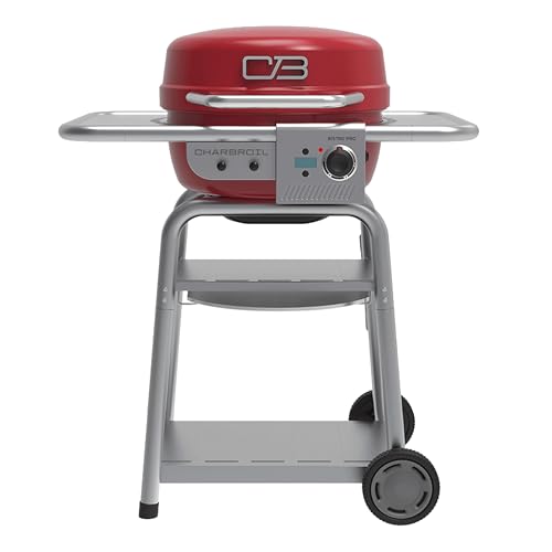 Charbroil 3-in-1 Dual Fuel Outdoor Bistro Pro Electric Grill & Griddle + Charcoal Mode BBQ, Red -...