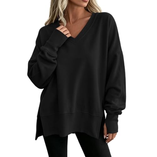 FPMLUXLL Sweatshirt for Women Casual Side Slit V Neck Sweaters Fall Clothes - image 1