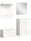 xonox.home   Garderobenkombination Solero 4 tlg. Set 175x193x37 cm in weiß und weiß hochglanz   Flurmöbel Eingangsbereich Garderobenschrank Dielenmöbel   schöner Blickfang funktional