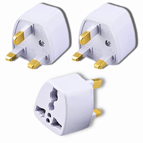 KAVANA Type-G Plug Adapter UK Converter - (3pcs) India to UK Plug Adaptor for Hong Kong, UAE, Dubai, Singapore England Universal Travel Adapter Power Plug (Pack of 3)