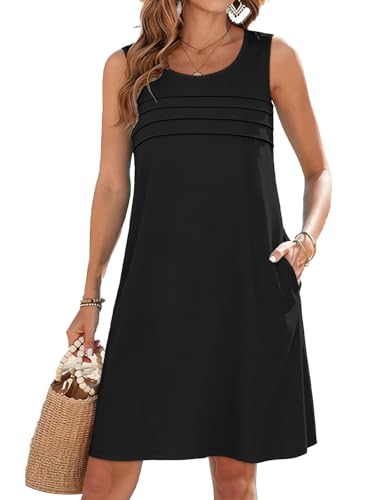 Image of CHICGAL Womens Summer Dresses Casual Loose Pleated Front Tshirt Sleeveless Tank Sundresses with Pockets 2026