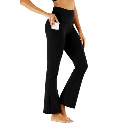 Neteson Pantalones Yoga Mujer Flare Cintura Alta Pantalones Acampanados Jazz Control de Barriga con Bolsillos