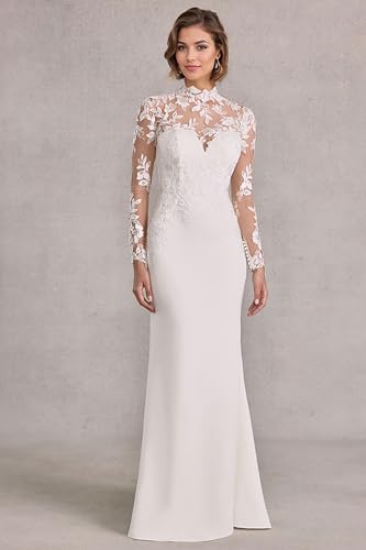 Mermaid Long Sleeve Wedding Dress for Women Bride High Neck Floor Length Bride Wedding Dress with Lace Applique2