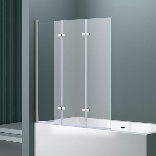 doporro Mampara de pared de bañera, 130 x 140 cm, 3 puertas plegables tipo libro, de cristal templado transparente de 6 mm, montaje reversible Cortona 116